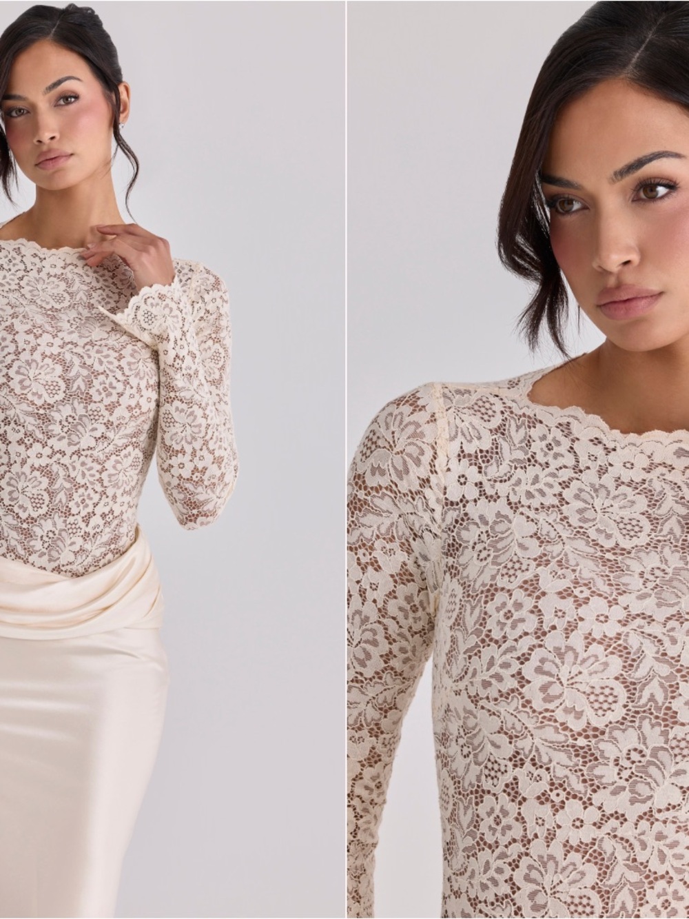 House of CB- ELLIE Vintage Ivory Lace Long Sleeve BODYSUIT ONLY - Picture 2 of 3